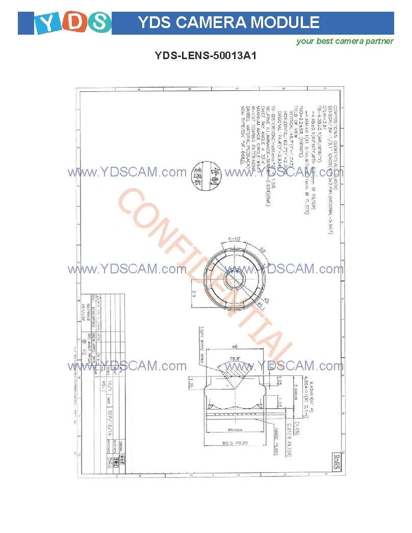 Yds-M3ma-Ar1335 V2.2 Plcc Nir 13MP Ar1335 Plcc Mipi Interface No IR Filter Auto Focus Camera Module