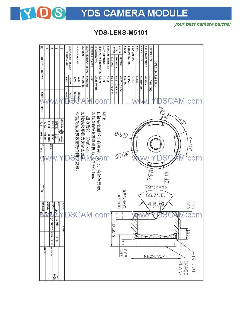 Yds-M7ma-Ov5645 V3.3 5MP Ov5645 Mipi Interface Auto Focus Camera Module