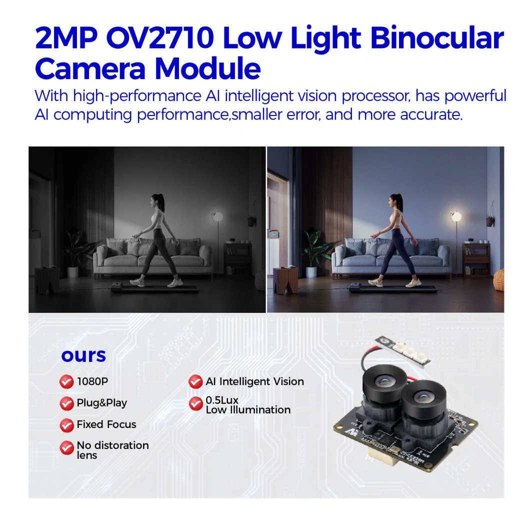 UVC Ov2710 CMOS Sensor 0.5lux Low Illumination 1080P USB Dual Lens Camera Module for 3D Measurement